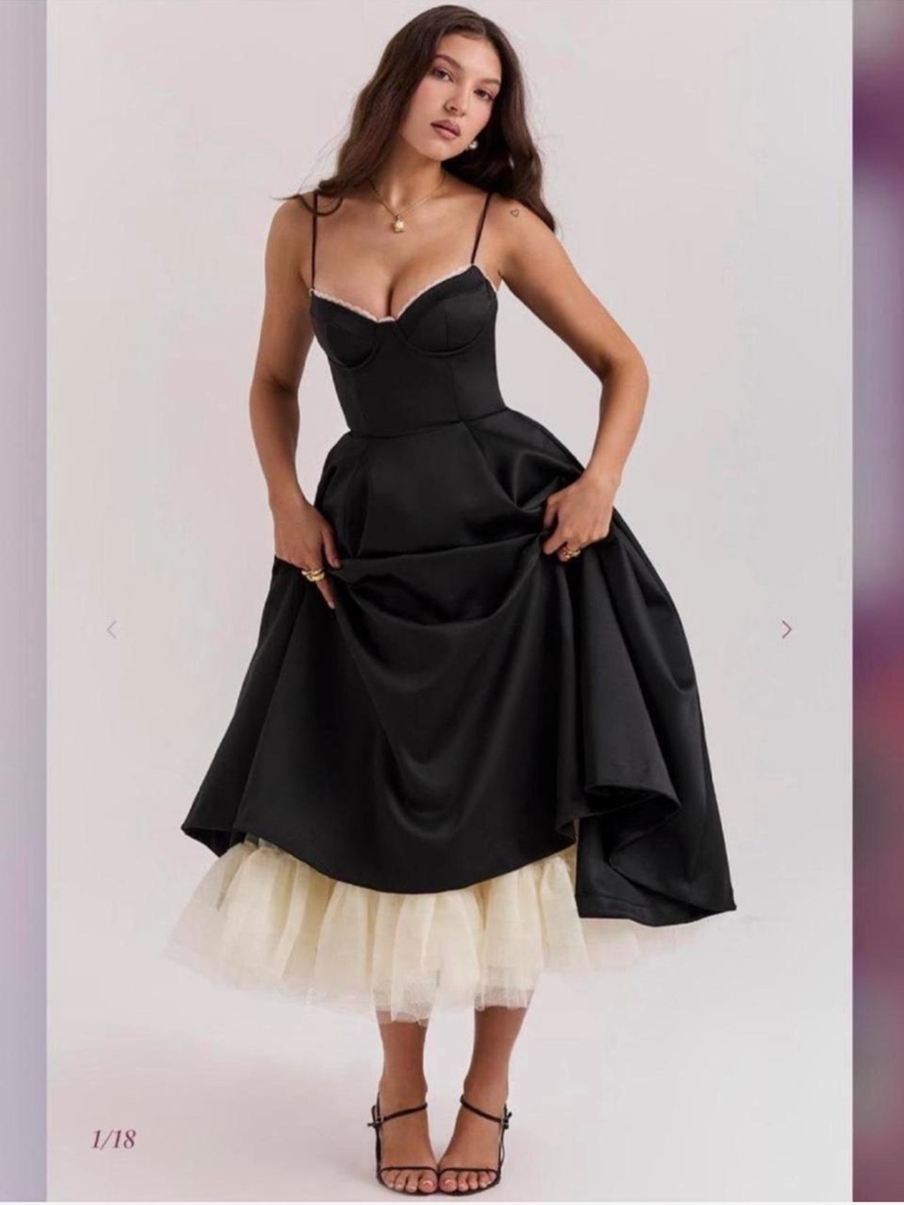 House of CB Black Madmoiselle Tea-Length Dress with straps and Cream Tulle NWOT